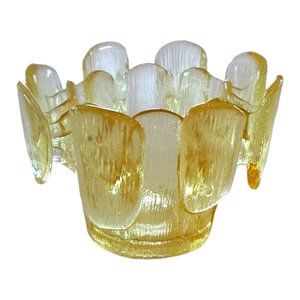 Vintage Viking Glass Yellow Finnish Crown Votive Candle Holder